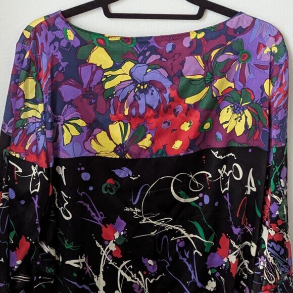 Elie Tahari Luxury Silk Floral + Abstract Printed Blouse, XL - Picture 4 of 5